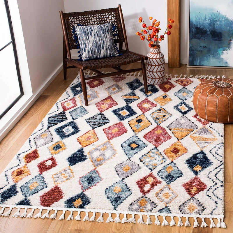 Safavieh Boho Chic Indoor Woven Rectangle Area Rug, Morocco Collection, MRC924, in Cream/Multi, 122 X 183 cm for Living Room, Bedroom or Any Indoor Space - Image 1