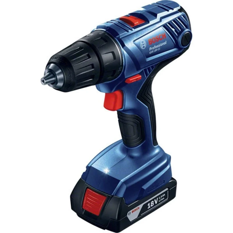 Bosch Professional 18V System GSR 18V-21 cordless combi drill (including 2x 2.0 Ah battery + GAL 18V-40 charger, in L-BOXX 136)