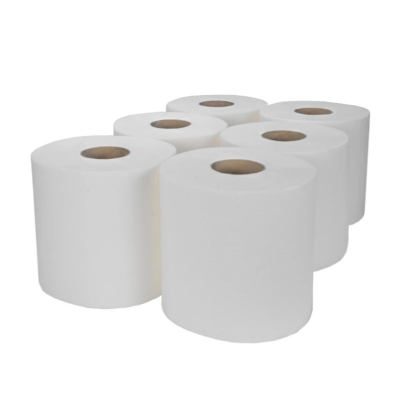 White 6 X Paper Rolls - 2 Ply Embossed Centre Feed - Hand Kitchen Towel Tissue Rolls