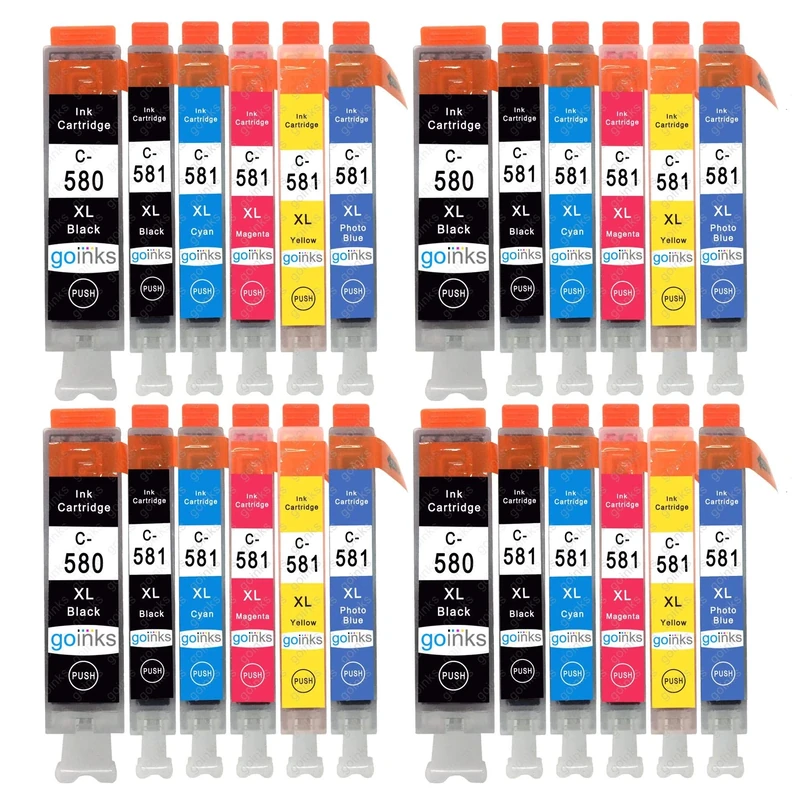 Go Inks Compatible PGI-580XL & CLI-581XL Ink Cartridges – 24 Pack for Canon PIXMA Printers – 22ml/12ml – 580 581 XL Multipack - High Yield – Black, Cyan, Magenta, Yellow, Photo Blue - 4 Sets