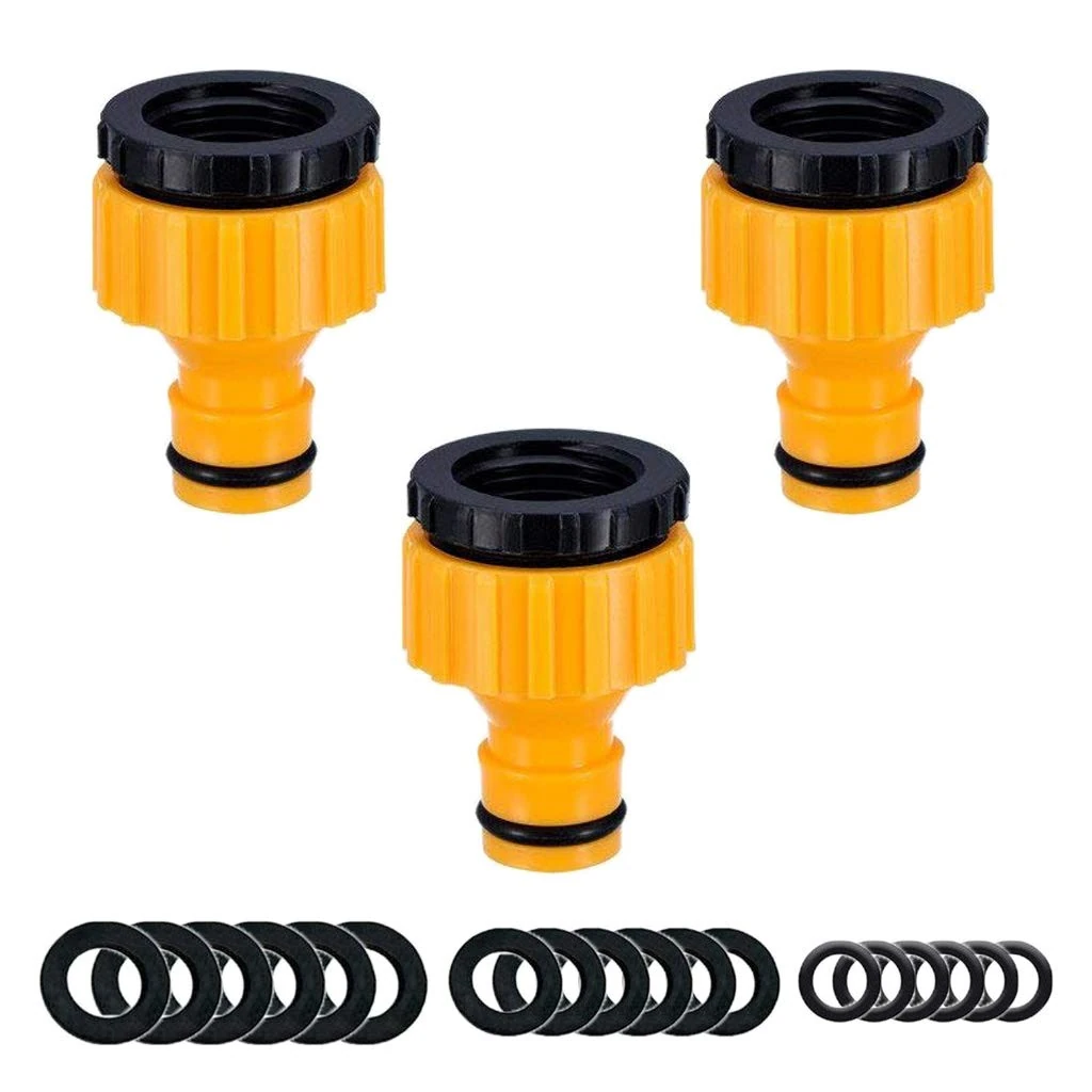 YAAVAAW 3 Pack Garden Hose Tap Connector - BSP Threaded Tap Connector Fitting for 3/4 inch & 1/2 inch 2-in-1 Threaded Faucet Adapter (Comes with 18pcs Replacing Seals Washers)
