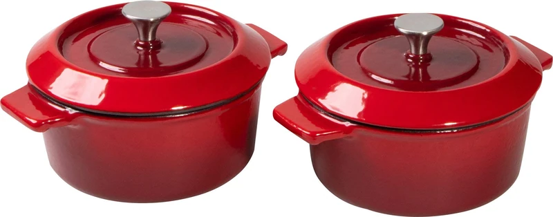Woll Iron Mini Casserole with Lid, Set of 2, Inductive, Diameter 10 cm, 5 cm High, 0.3 L, Suitable for All Types of Cookers, Cast Iron, Oven-Safe up to 250°, Red
