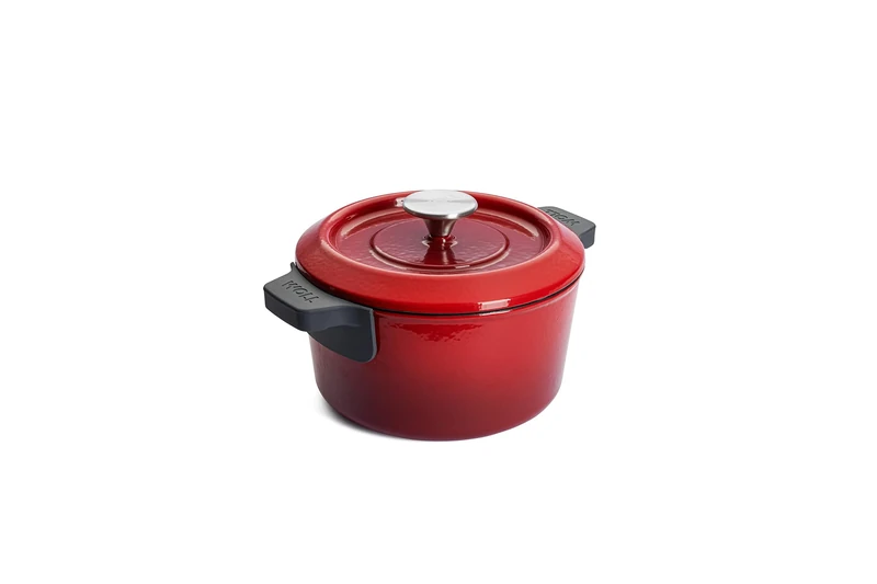 Woll Iron Cast Iron Pot with Lid and Silicone Handles, Inductive, Diameter 20 cm, 11 cm High, 2.8 L, Suitable for All Types of Cookers, Cast Iron, Oven-Safe up to 250°, Red