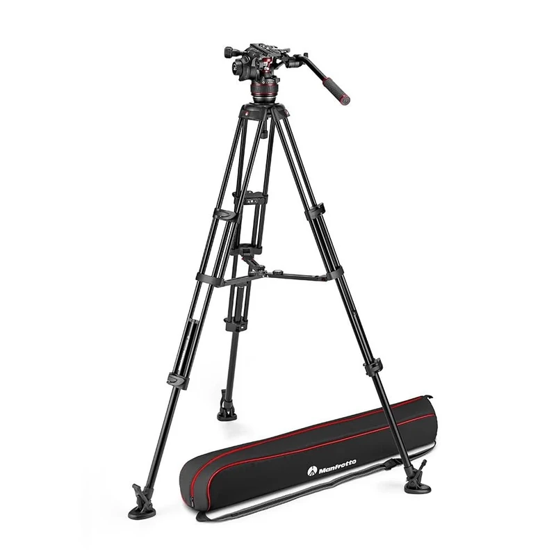 Manfrotto Nitrotech 608 Fluid Head for Video Shooting with Aluminium Twin Leg Tripod Middle Spreader for DSLR, Mirrorless, Video and Cinema Camera Systems - 14 kg Payload - MVK608TWINMA