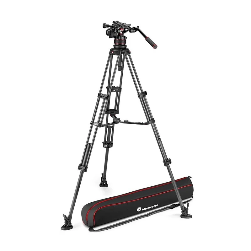 Manfrotto Nitrotech 612 Fluid Head for Video Shooting with Carbon Fiber Twin Leg Tripod Middle Spreader for DSLR, Mirrorless, Video and Cinema Camera Systems - 18 kg Payload - MVK612TWINMC