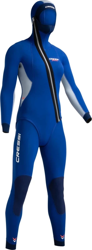 Cressi Medas Lady Complete Wetsuit 5 mm, Wetsuit Composed of Pants/Bodice Jacket Zip Diagonal Hooded Woman, Blue (Silver), XL