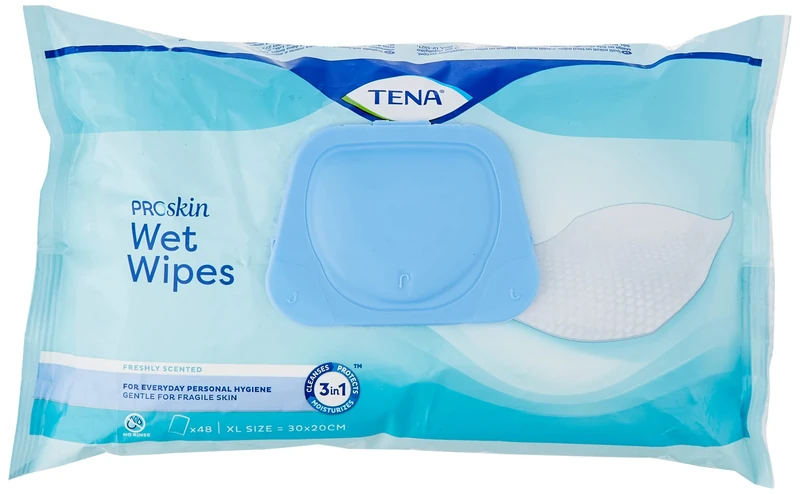 Tena Wet Wipes with Plastic Lid, XL Size: 30 x 20 cm, 48 Wipes (Pack of 1) - Image 1