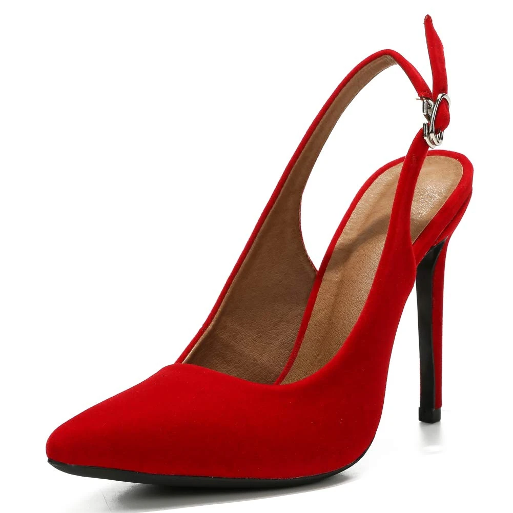 MAIERNISI JESSI Womens Sandals Platform Peep Toe Ankle Strap Stiletto High Heel Dress Zip Velvet Red Size: 4 UK