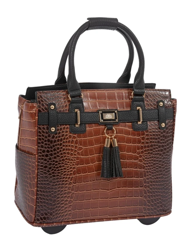 JKM & Company Rolling Laptop Bag for Women | Designer Wheeled Briefcase | Fits 13-17" Laptops | Office Travel Computer Case, Brown/Black, 15.5” H x 10” W/D x 16.5” L, Rolling Laptop Bag - Image 1