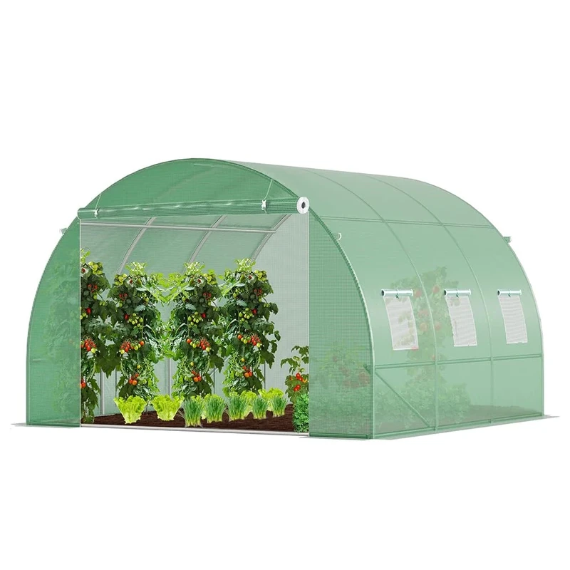 VOUNOT Polytunnel Greenhouse 3x3x2m 9m² Poly Tunnels Gardening Walk In Pollytunnel Tent with Steel Frame