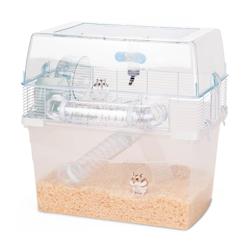 Ferplast DUNA SPACE Large Hamster Cage - Elevated Multi-Level Design with Large Transparent Viewing Area, Tunnel System, Exercise Wheel & Accessories - Easy Access & Cleaning, 57.5x47.5xh54.5cm