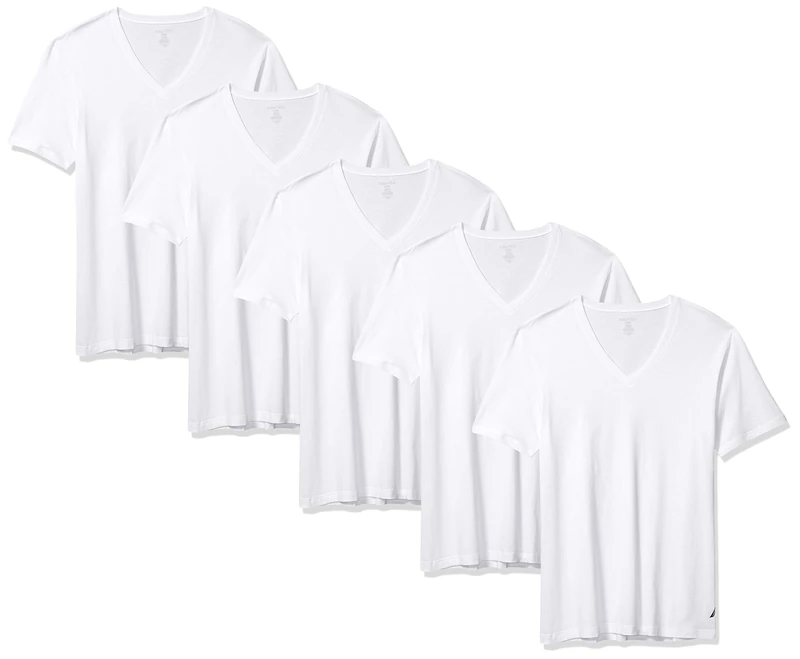 Nautica Men's Cotton V-Neck T-Shirt-Multipack, White-5 Pack, XL (Pack of 5)