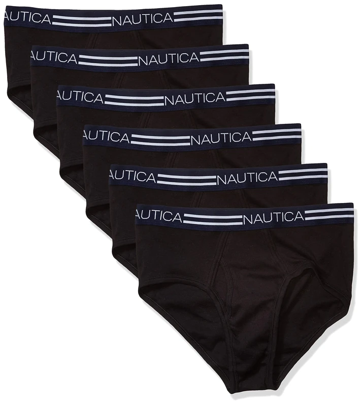 Nautica Men's Cotton Classic Multipack Briefs T-Shirt, Black-6 Pack, S