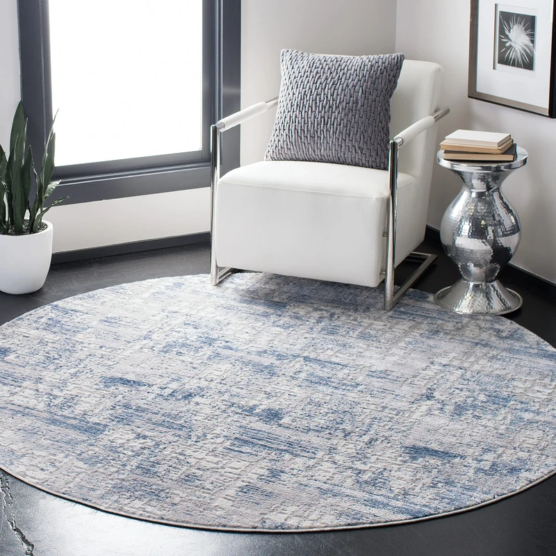 Safavieh Modern Rug for Living Room, Dining Room, Bedroom - Amelia Collection, Short Pile, in Blue and Grey, 201 X 201 cm