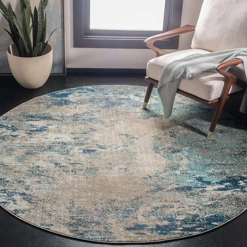Safavieh Madison Collection Modern Chic Rug for Living Room, Dining Room, Bedroom, Short Pile, Blue and Grey, 200 x 200 cm