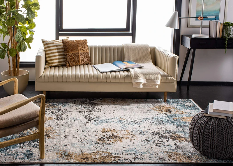 Safavieh Contemporary Indoor Woven Rectangle Area Rug, Shivan Collection, SHV742, in Ivory / Grey, 160 X 229 cm for Living Room, Bedroom or Any Indoor Space