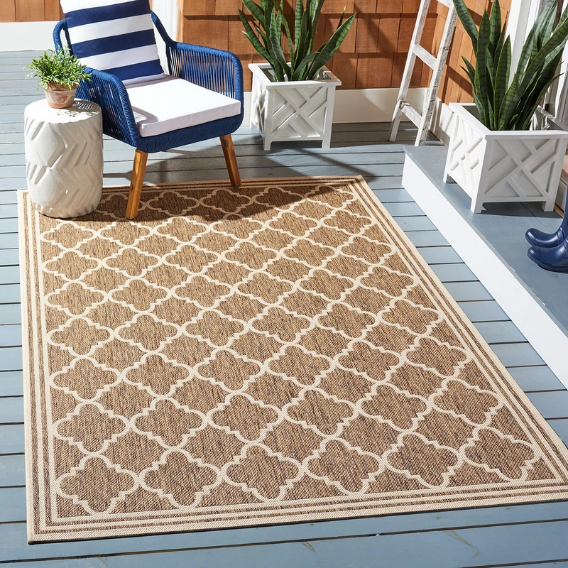 SAFAVIEH Trellis Rug for Indoor & Outdoor - Beachhouse Collection, Short Pile, in Beige and Cream color, 91 X 152 cm