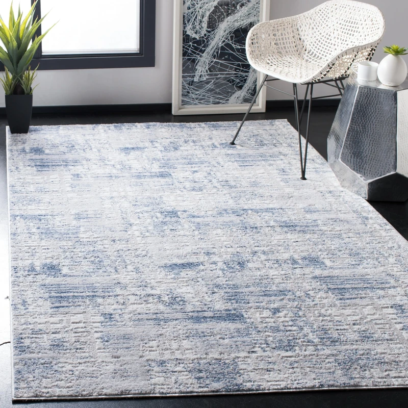 Safavieh Modern Abstract Indoor Woven Rectangle Area Rug, Amelia Collection, ALA786, in Blue / Grey, 160 X 229 cm for Living Room, Bedroom or Any Indoor Space