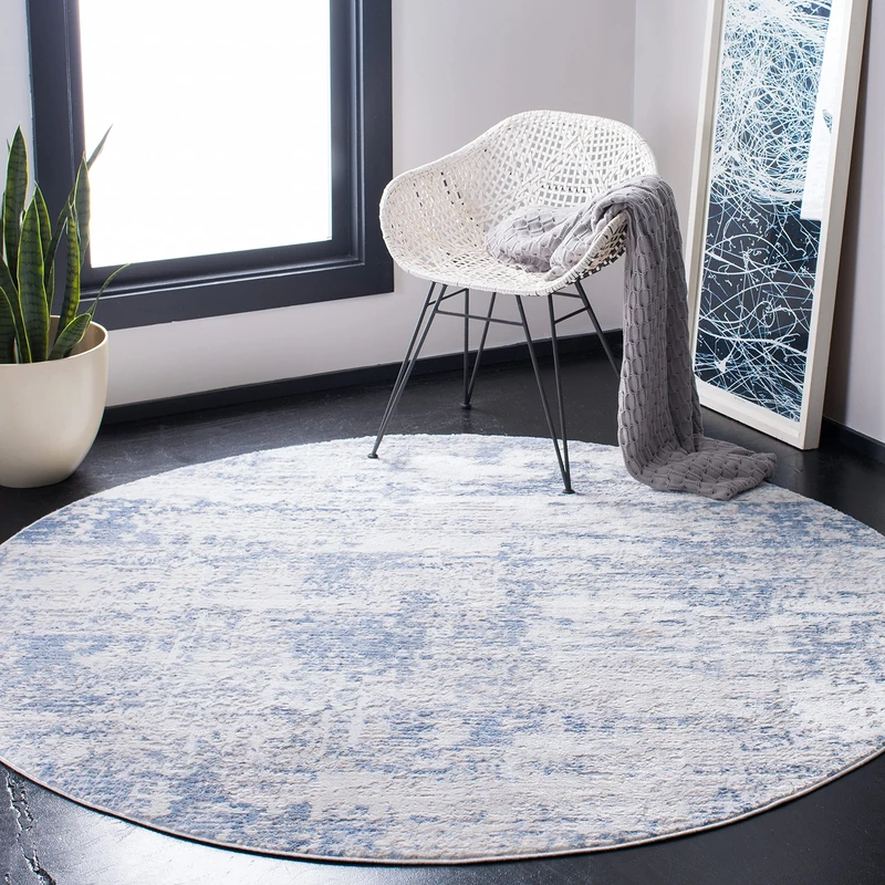 Safavieh Modern Rug for Living Room, Dining Room, Bedroom - Amelia Collection, Short Pile, in Ivory and Blue, 200 X 200 cm - Image 1