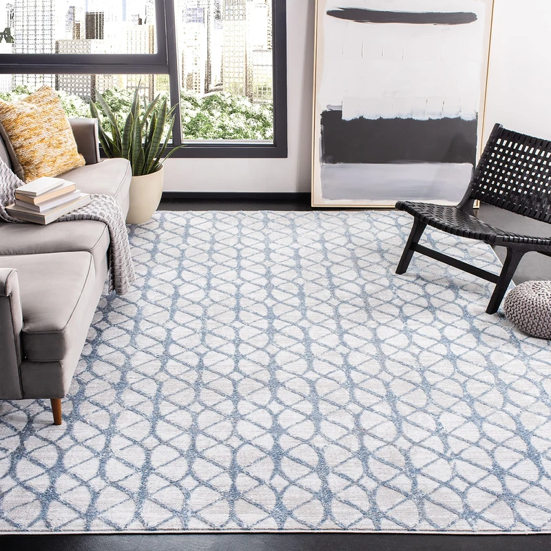 Safavieh Geometric Rug for Living Room, Dining Room, Bedroom - Amelia Collection, Short Pile, in Grey and Blue, 244 X 305 cm