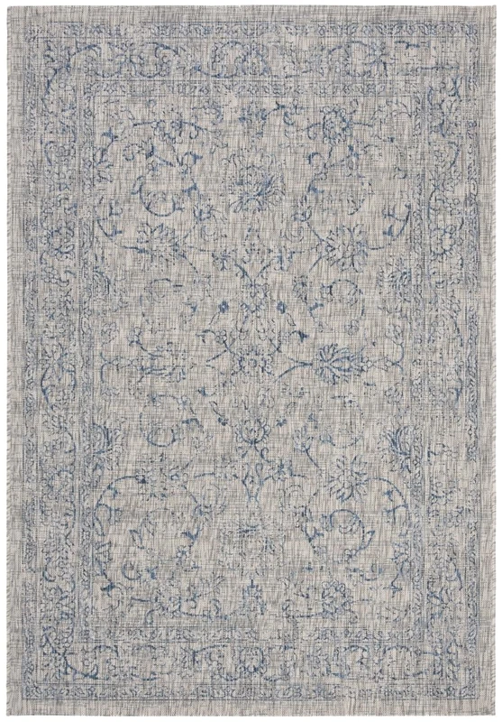 Safavieh Contemporary Rug for Living Room, Dining Room, Bedroom - Courtyard Collection, Short Pile, in Grey and Navy, 160 x 231 cm