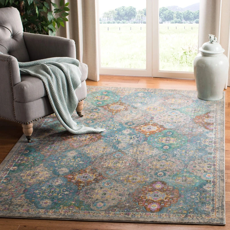 SAFAVIEH Exotic Elegant Rug for Living Room, Dining Room, Bedroom - Luxor Collection, Short Pile, in Ivory and Turquoise, 160 X 231 cm