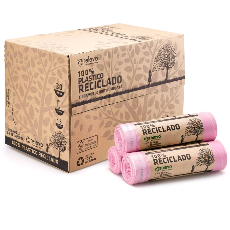 Relevo Pink Drawstring Bin Bags - 30L (Width 55 cm x Height 60 cm), 360 Bags (24 Rolls × 15 Bags) | Scented & Extra Strong | 100% Recycled LDPE from Greenhouses | Blue Angel Certified - Image 1