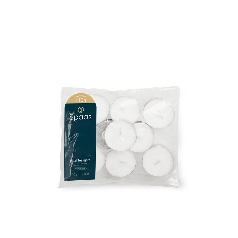 Spaas 12 Maxi Tealights Bags x10, ± 10 Hours, White