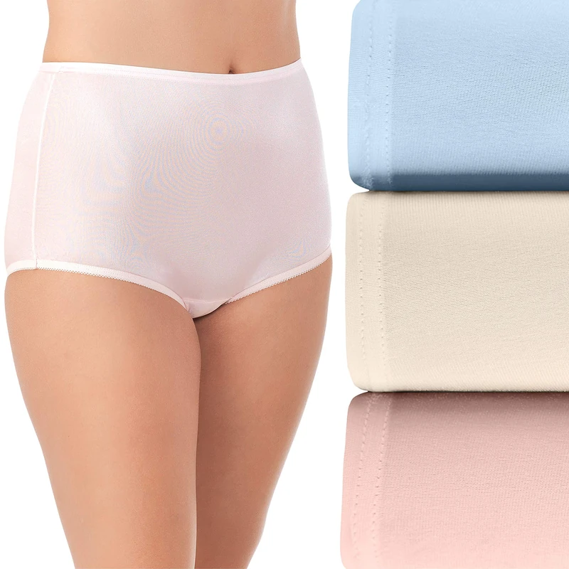 Vanity Fair Women's High Waisted Underwear, Full Coverage Ladies Panties, Perfectly Yours Briefs, Nylon-3 Pack-Pink/Blue/Candleglow, 10 (Pack of 3)