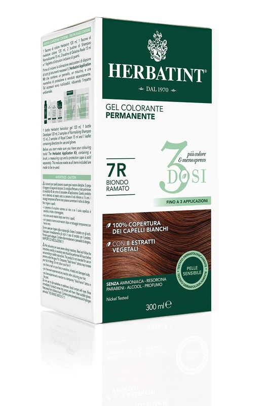Herbatint Permanent Colour Gel 3 Cans 300ml - 7R Copper Blonde No Ammonia for Sensitive Skin 100% Coverage for White Hair with 8 Natural Organic Extracts