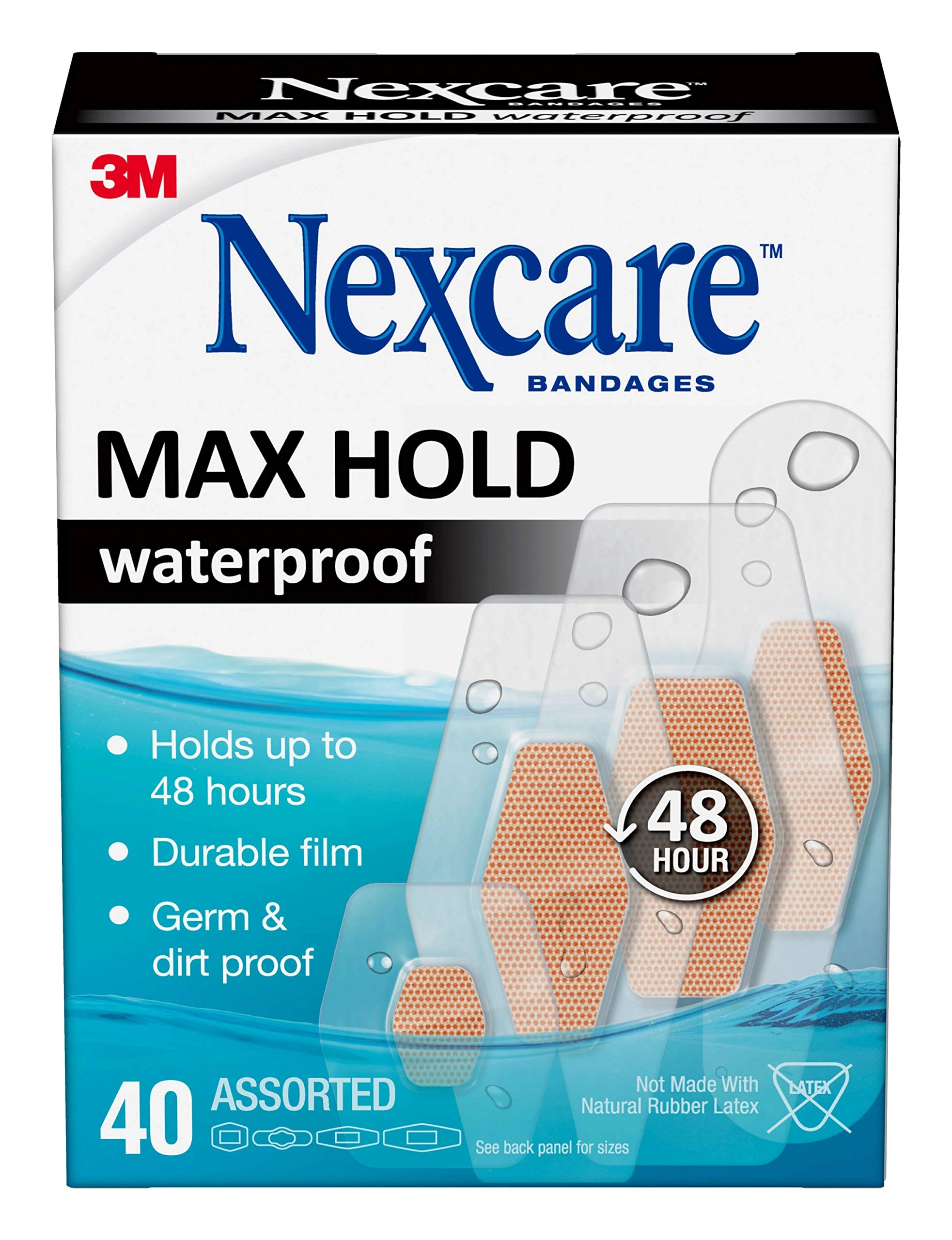 Nexcare Max Hold Waterproof Bandages: Assorted 40 Count (Clear) / 40 Count