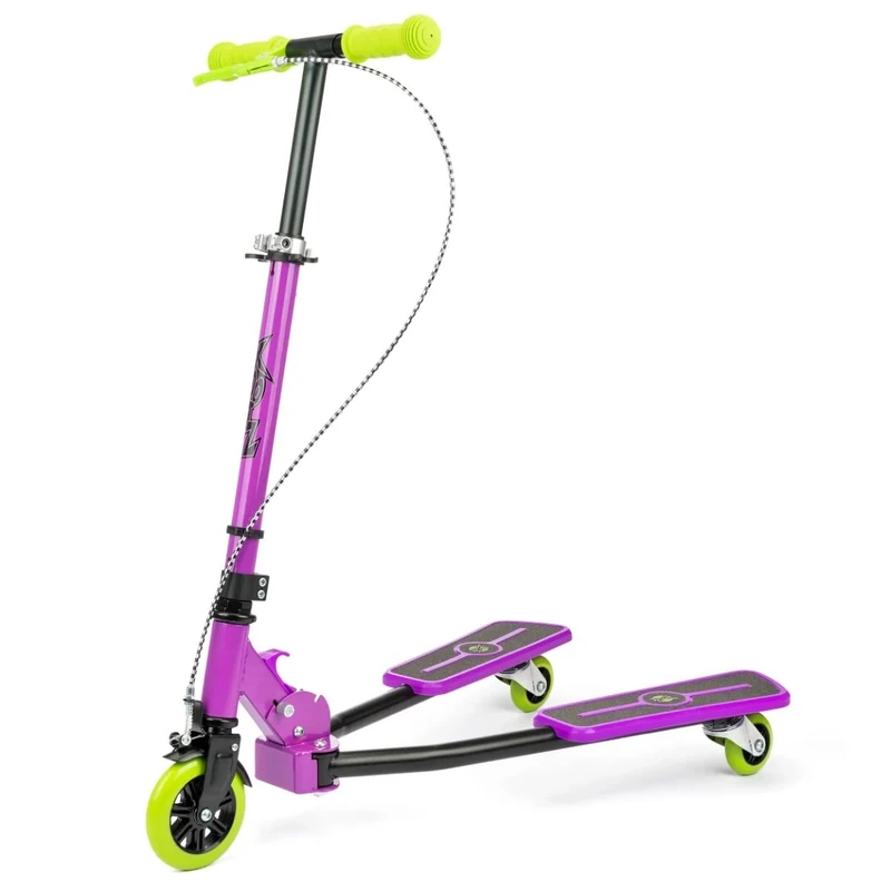 Xootz Pulse Kids Folding 3 Wheel Tri Drifter Scooter with Adjustable Handlebars, Purple