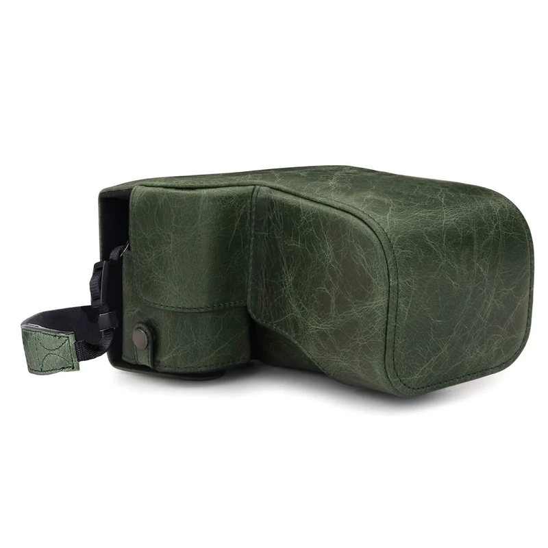 MegaGear MG1658 Ever Ready Genuine Leather Camera Case compatible with Sony Alpha A6100, A6400 (18-135mm) - Green