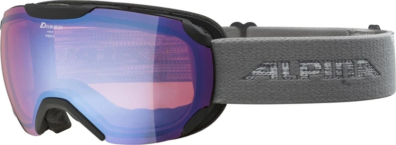 ALPINA PHEOS S Q-LITE - Mirrored, contrast-enhancing & polarized ski goggles with 100% UV protection for adults, black-grey, one size
