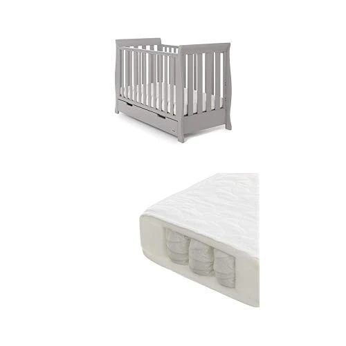 Obaby Stamford Sleigh Mini Cot Bed and Pocket Sprung Mattress - Warm Grey