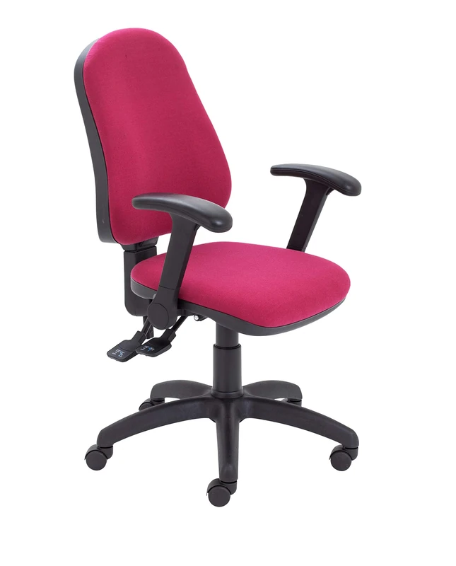 Office Hippo 3 Lever Swivel Desk Chair, Asynchro Mechanism, Height Adjustable Back, Flip Up Arms, Fabric, Claret Red - Image 1