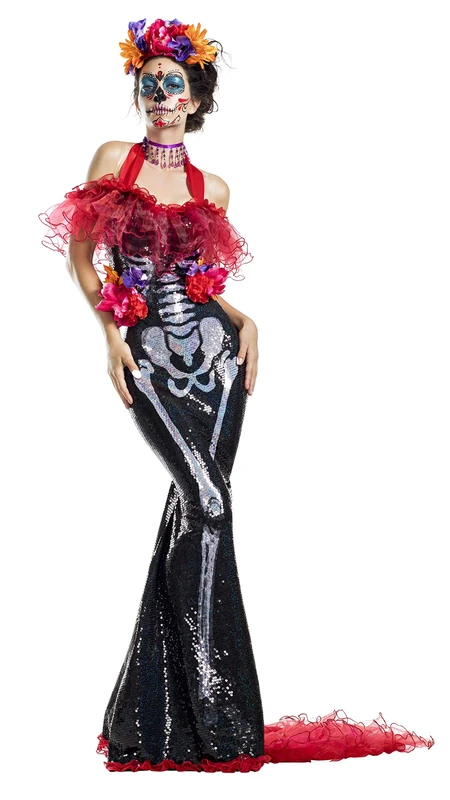 Party King PK1941-S Glamour Muerta Day of the Dead Skeleton Adult Sized Costumes, Floral, Multi, S