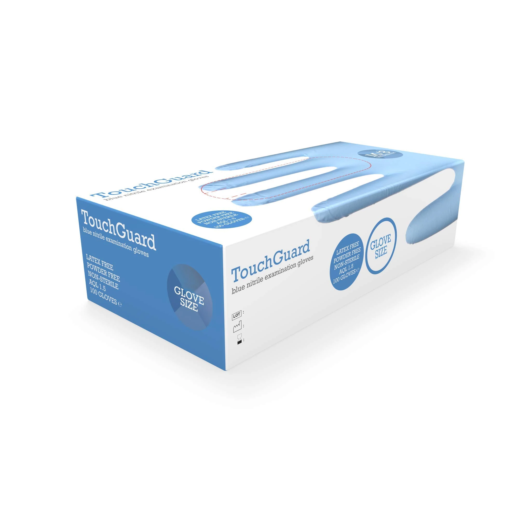 Touchguard Disposable Gloves Blue Nitrile - Latex and Powder Free - Multi-Purpose - Food Grade Gloves - Extra Strong Gloves - Box of 100 - Blue - Size S