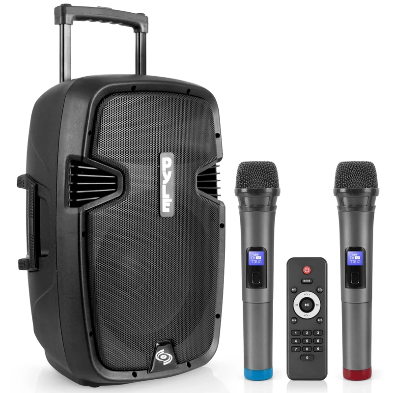 Pyle Wireless Portable PA Speaker, 1000W Bluetooth Loudspeaker, 30cm Subwoofer, Dual High-Powered PA System, 2-Way Full Range Audio, Includes Wireless Mic, USB/SD Input, for Outdoor and Event Use