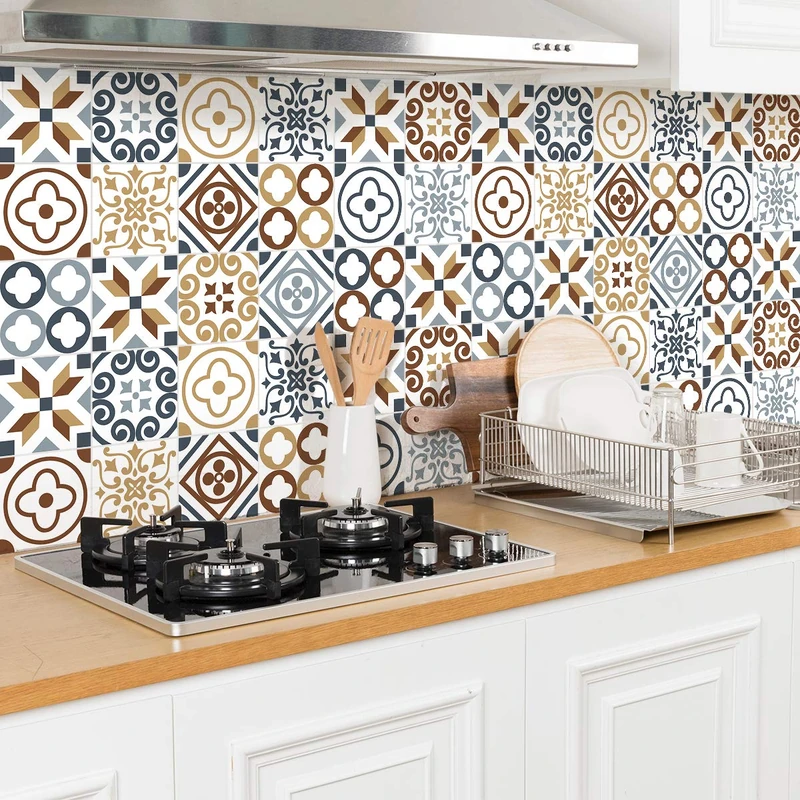 Ambiance Sticker Self-Adhesive Decorative Wall Decal Cement Tile for Bathroom and Kitchen Ninocito - Pack of 24 Stickers of 20 x 20 cm