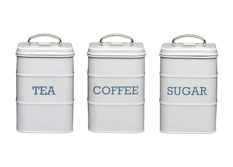 KitchenCraft Tea Coffee and Sugar Canisters, Stainless Steel, French Grey