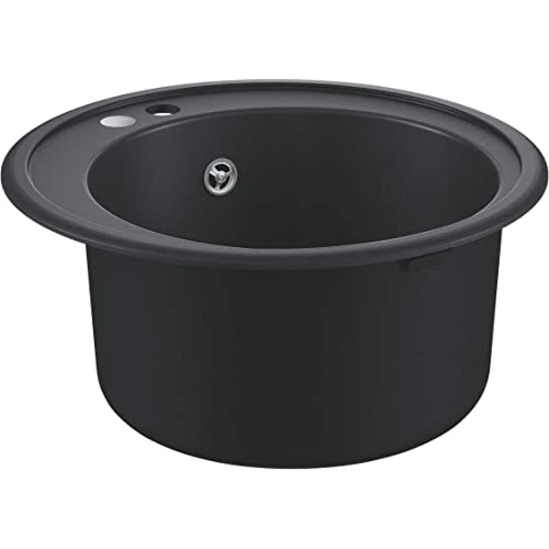 GROHE K400 Composite Sink with Drainer, 86cm, in Granite Black, Top-Mounted, 1 Bowl, with Overflow and Automatic Waste Fitting 31640AP0