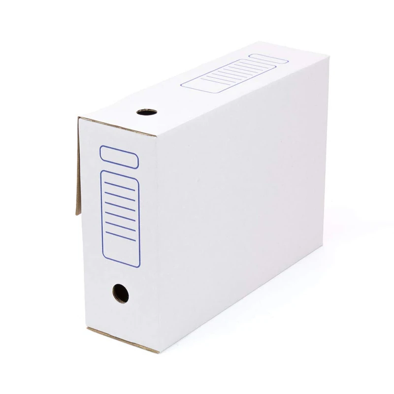 Pack of 20 Self-Assembling Archival Boxes A4 –0.1 in Corrugated Cardboard, Auto-Locking Closure Without Tape, 100% Recyclable, Measurements: 14.2 x 4.1 x 10.7 in, white color