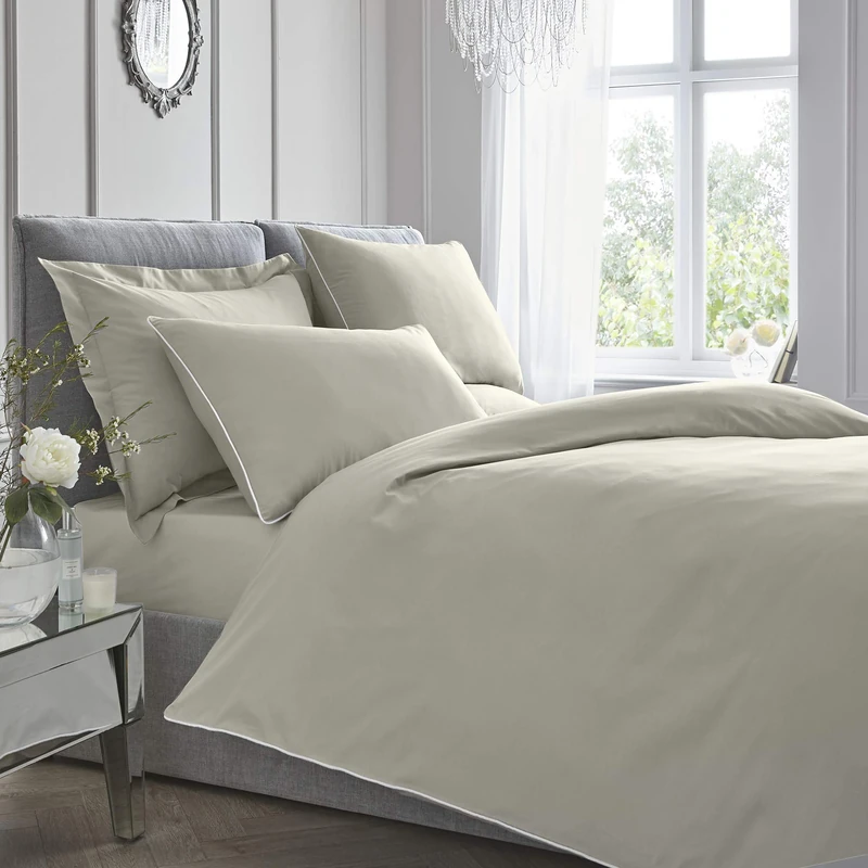 Appletree Silver Duvet Cover Set Double 200x200cm – 100% Cotton Hotel Bedding – 200 Thread Count – Soft Luxury Feel – Piped Edges – 2 Pillowcases – Elegant Silver Bed Linen