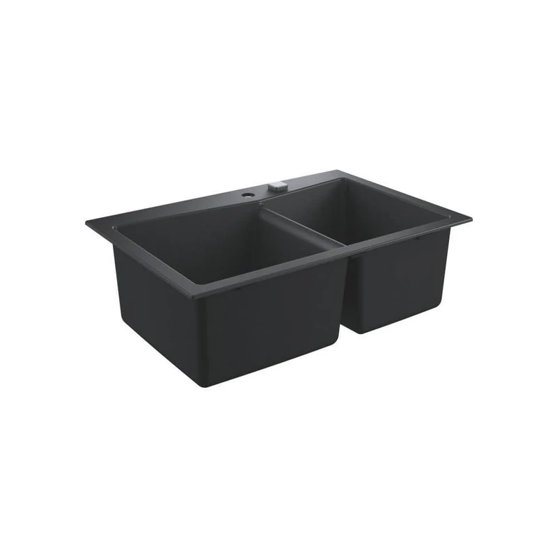 GROHE K700 Composite Double Sink, 838cm, in Granite Black, Top-Mounted, with Overflow and Automatic Waste Fitting 31657AP0