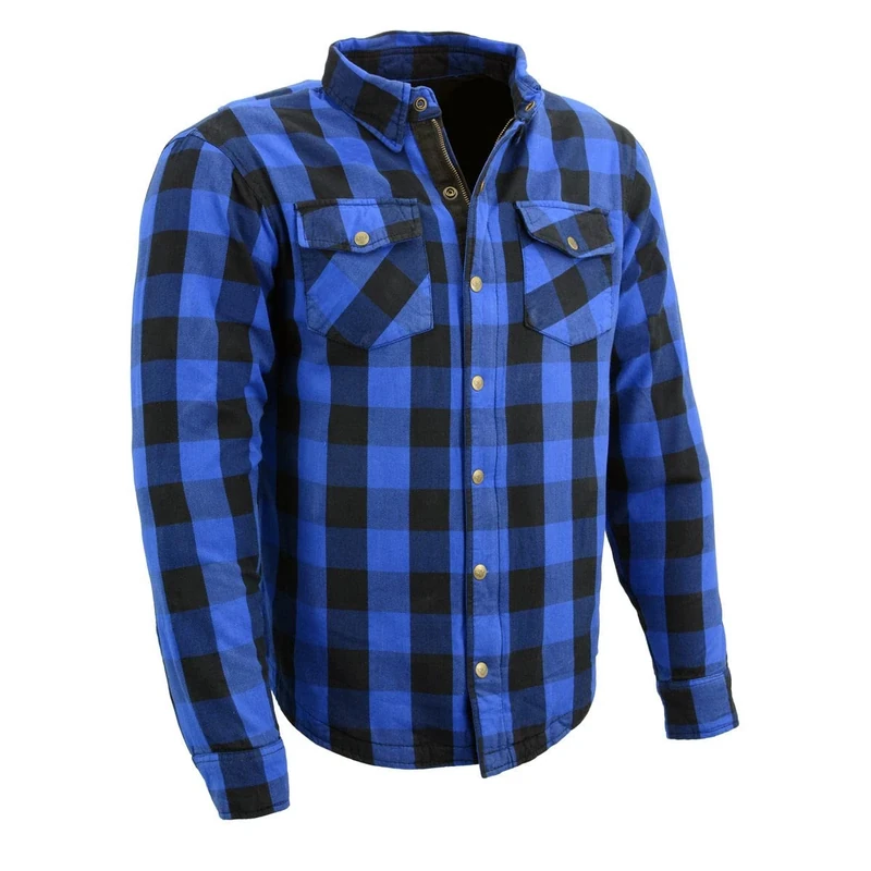 Milwaukee Leather MPM1634 Men’s Armored Checkered Flannel Biker Shirt with Aramid by Dupont Fibers - 2X Blue