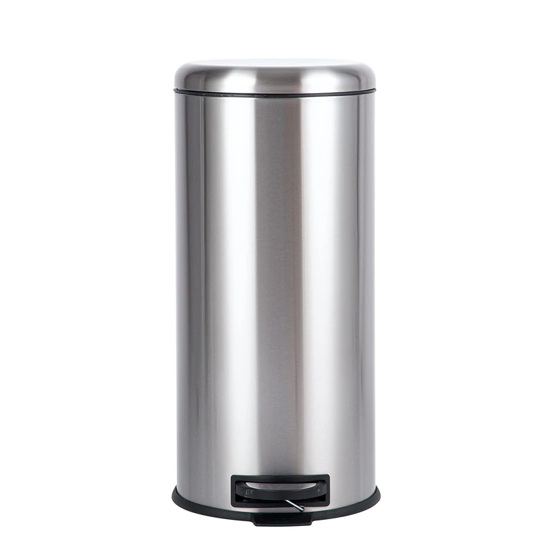 Amazon Basics Cylindrical Stainless Steel Dustbin, Round Pedal, 30L, Silver