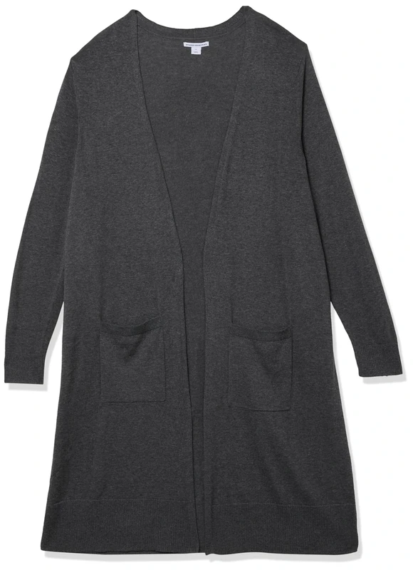 Amazon Essentials Women's Lightweight Longline Open-Front Long Sleeve Cardigan (Available in Plus Size), Charcoal Heather, 3XL Plus