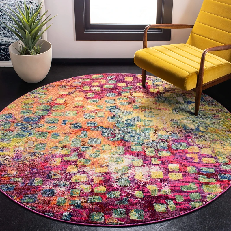 Safavieh Boho Rug for Living Room, Dining Room, Bedroom - Madison Collection, Short Pile, in Fuchsia and Gold, 201 x 201 cm