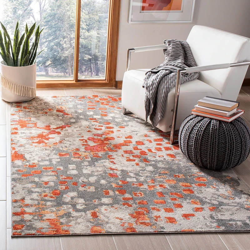 SAFAVIEH Boho Rug for Living Room, Dining Room, Bedroom - Madison Collection, Short Pile, in Grey and Orange, 122 X 183 cm
